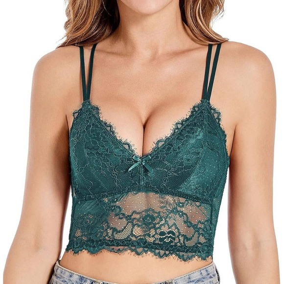 boutique Other - whimsigoth goblincore fairycore grunge cami emerald green lace bows M bralette